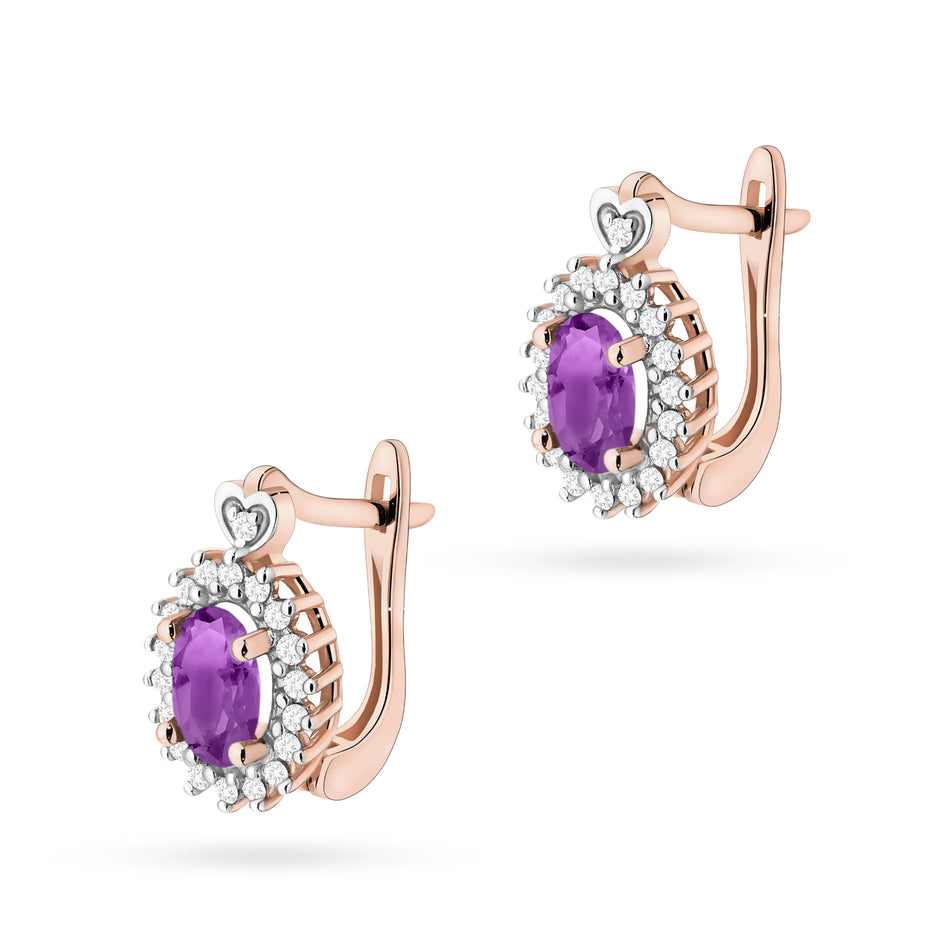 Gold Earrings with 0.40ct Amethysts and 0.19ct Diamonds