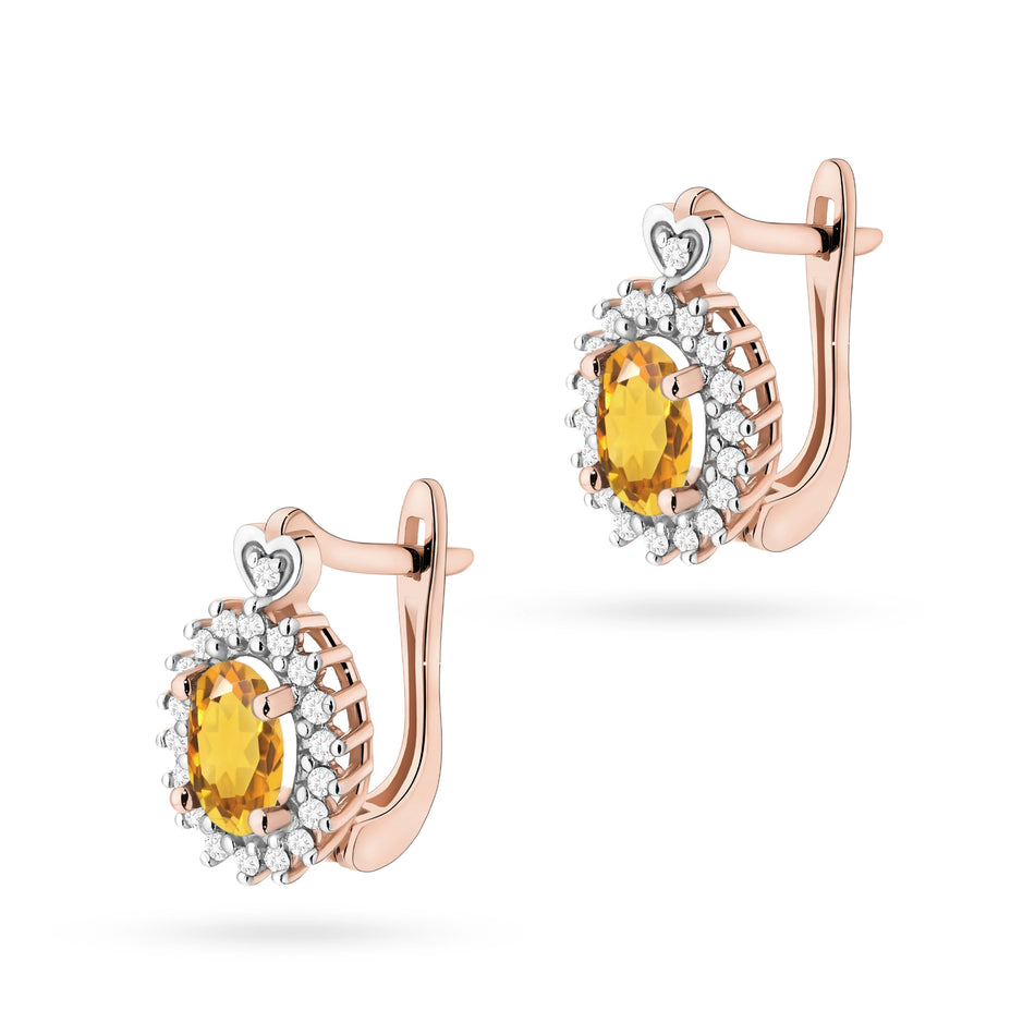 Gold Earrings with 0.60ct Citrines and 0.19ct Diamonds