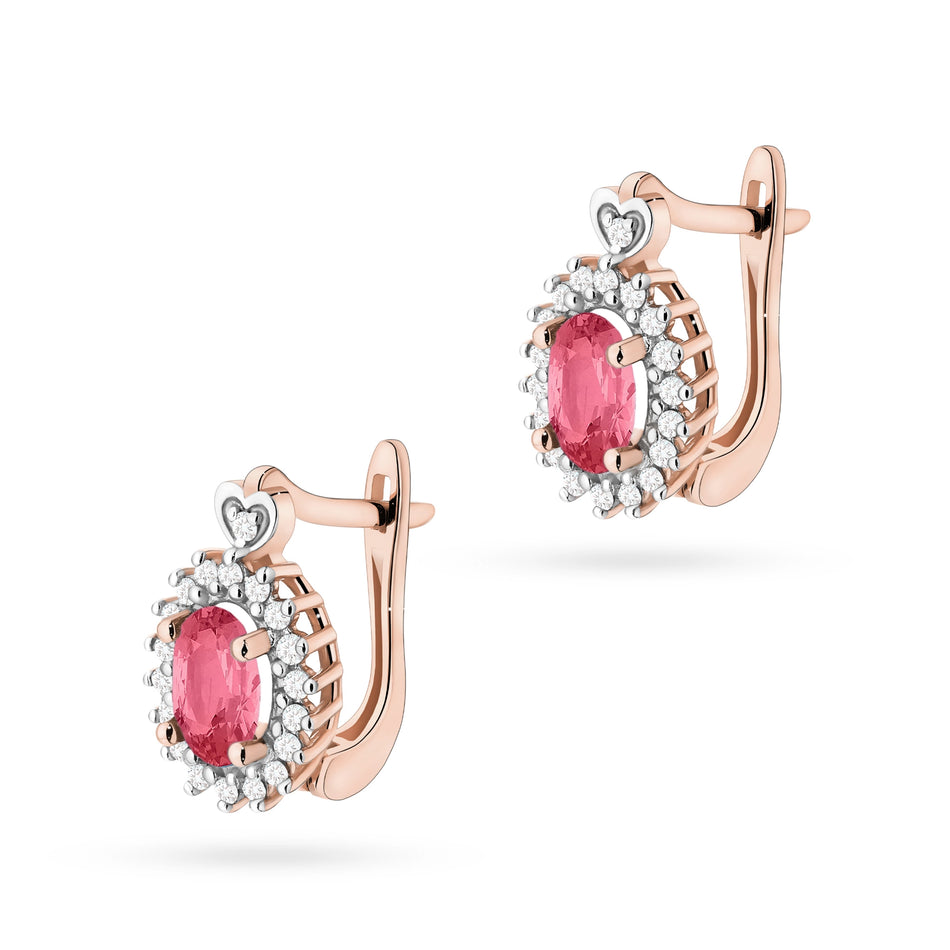 Gold Earrings with 0.50ct Pink topazes and 0.19ct Diamonds