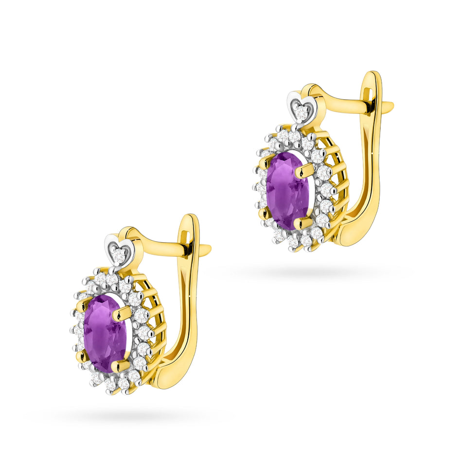 Gold Earrings with 0.40ct Amethysts and 0.19ct Diamonds