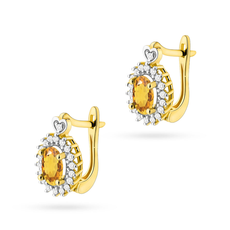 Gold Earrings with 0.60ct Citrines and 0.19ct Diamonds