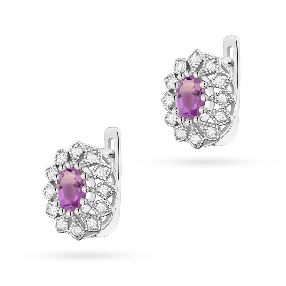 Gold Earrings with 0.40ct Amethysts and 0.206ct Diamonds