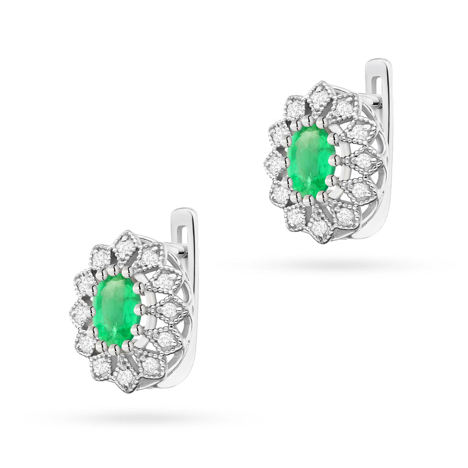 Gold Earrings with 0.40ct Emeralds and 0.206ct Diamonds