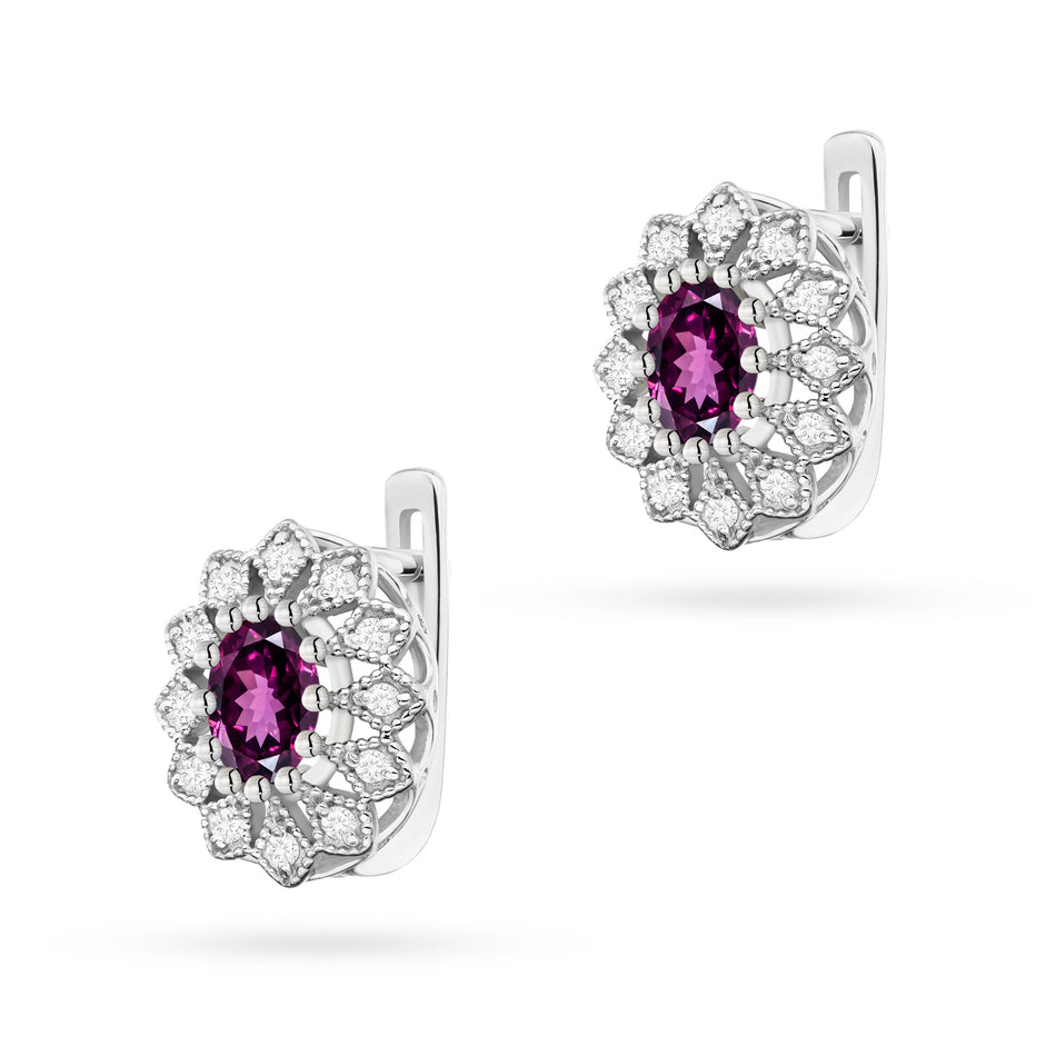 Gold Earrings with 0.50ct Rhodolites and 0.206ct Diamonds