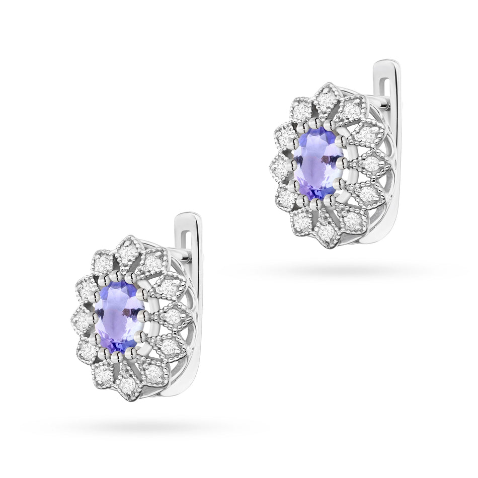 Gold Earrings with 0.40ct Tansanites and 0.206ct Diamonds