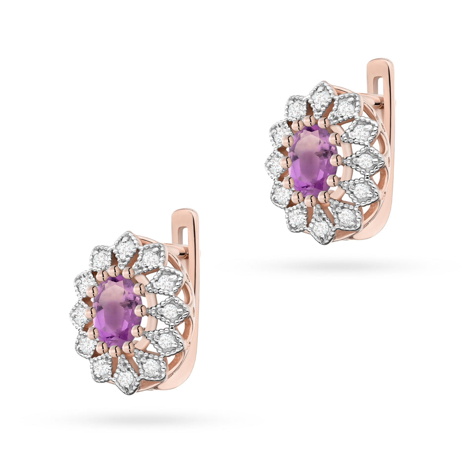 Gold Earrings with 0.40ct Amethysts and 0.206ct Diamonds
