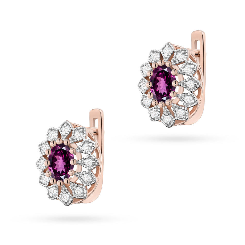 Gold Earrings with 0.50ct Rhodolites and 0.206ct Diamonds