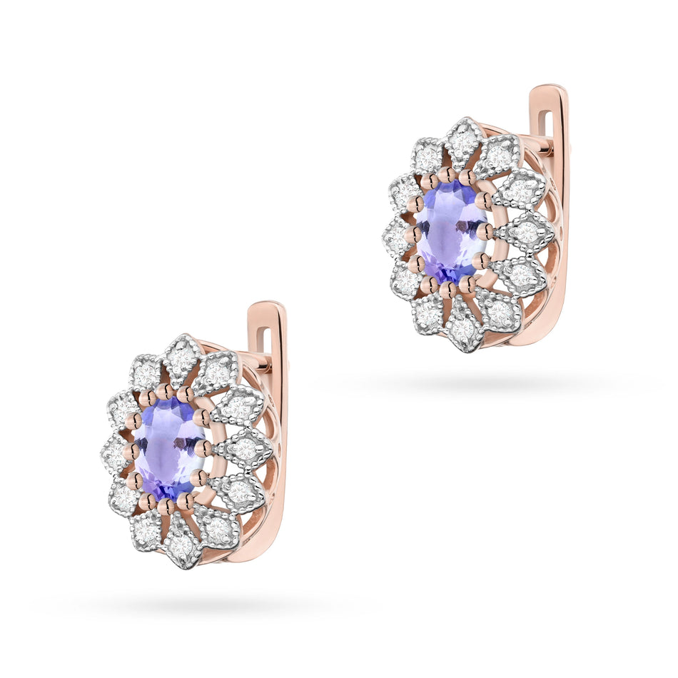 Gold Earrings with 0.40ct Tansanites and 0.206ct Diamonds