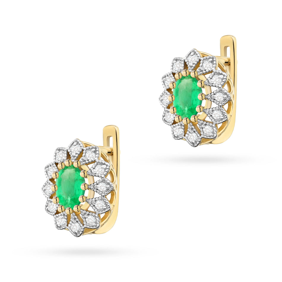 Gold Earrings with 0.40ct Emeralds and 0.206ct Diamonds