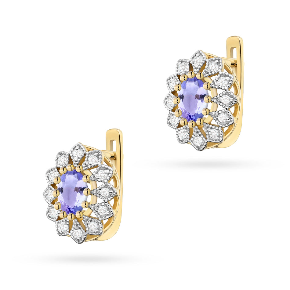 Gold Earrings with 0.40ct Tansanites and 0.206ct Diamonds