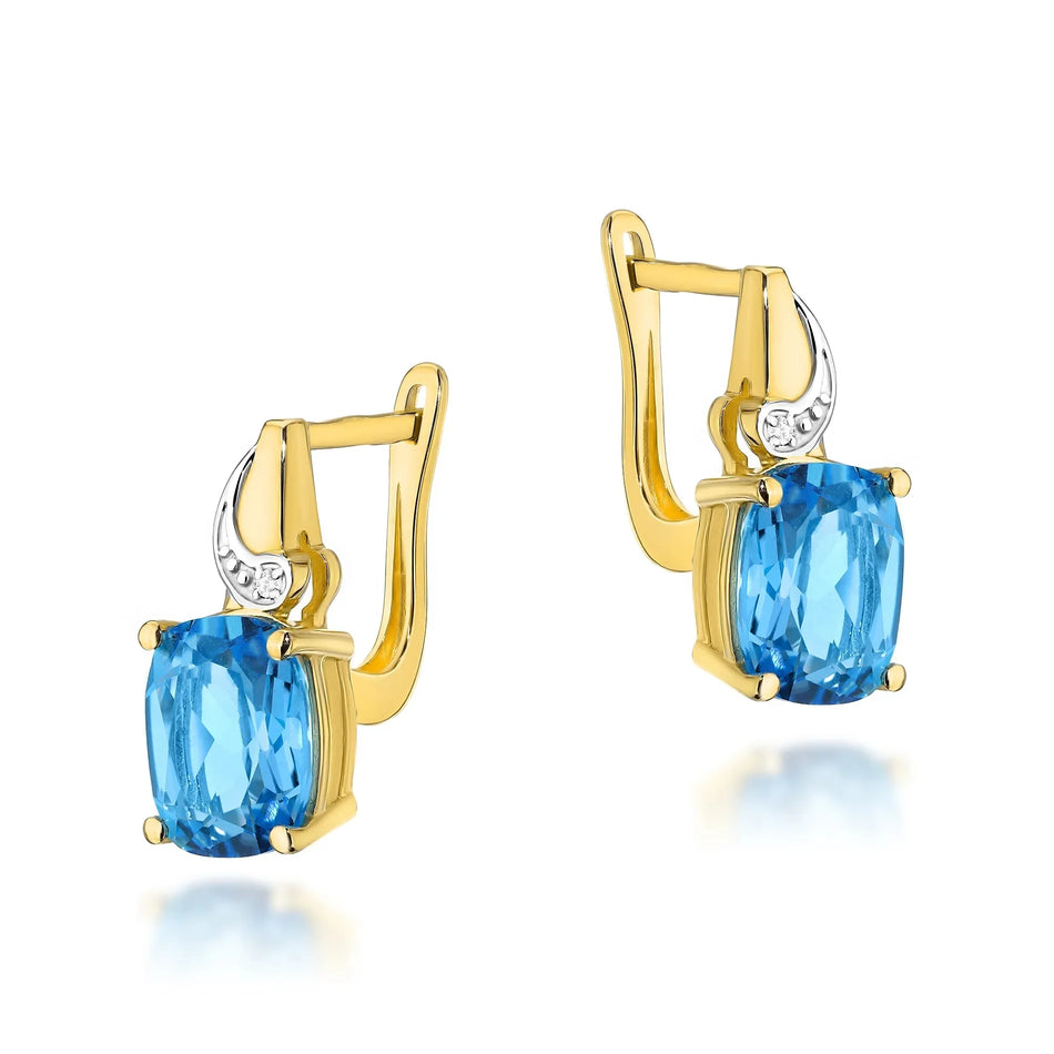 Gold Earrings with 2.40ct Topazes and 0.01ct Diamonds