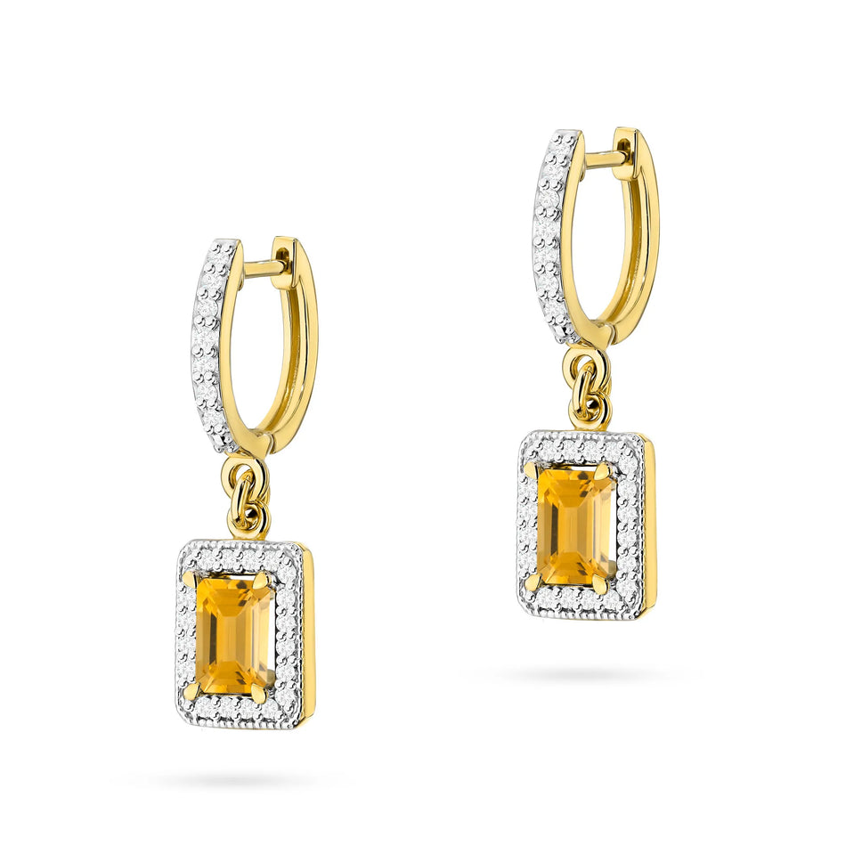 Gold Earrings with 0.60ct Citrines and 0.34ct Diamonds