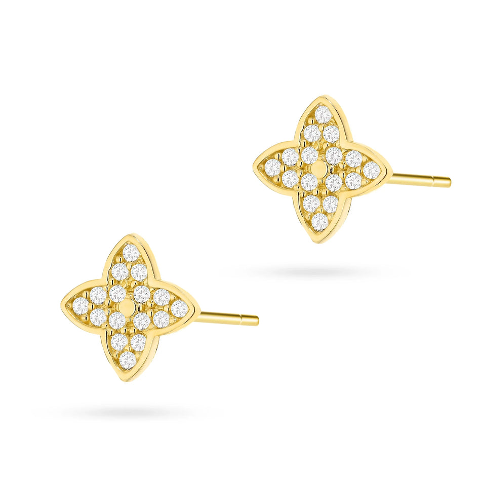Gold Stud Earrings with Zirconia