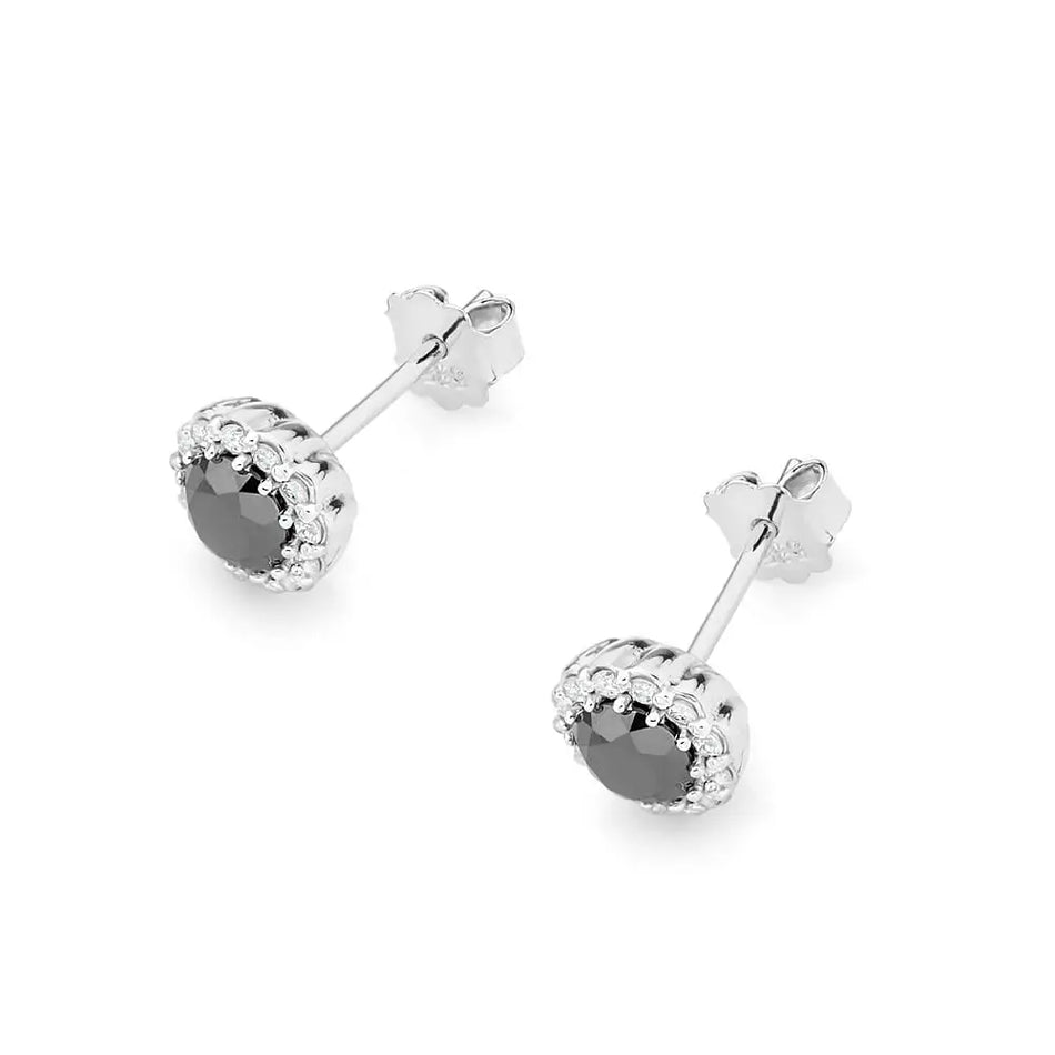 Zlaté náušnice s 0,50 ct čiernymi diamantmi a 0,206 ct diamantmi