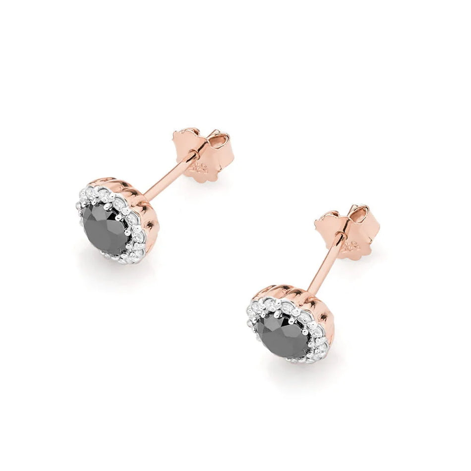 Zlaté náušnice s 0,50 ct čiernymi diamantmi a 0,206 ct diamantmi