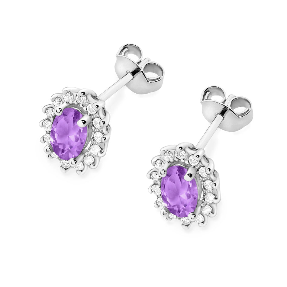 Gold Earrings with 0.40ct Amethysts and 0.24ct Diamonds
