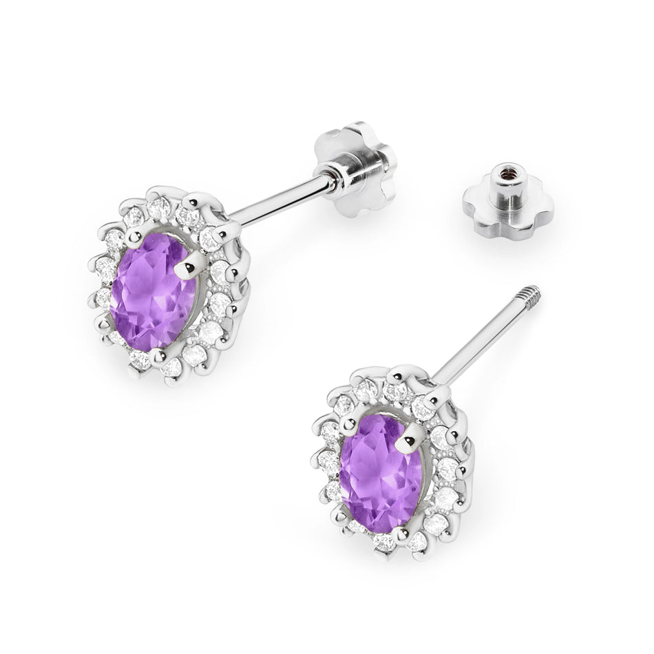 Gold Earrings with 0.40ct Amethysts and 0.24ct Diamonds