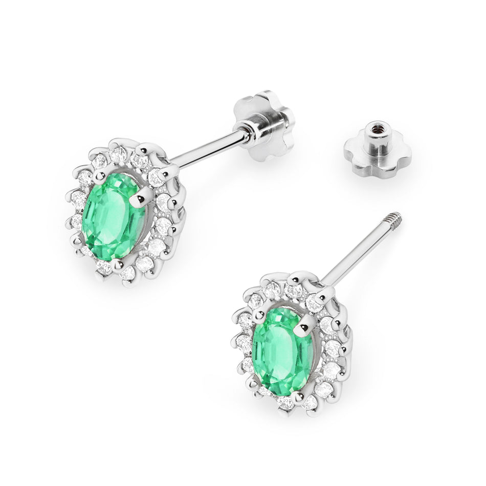 Gold Earrings with 0.40ct Emeralds and 0.24ct Diamonds