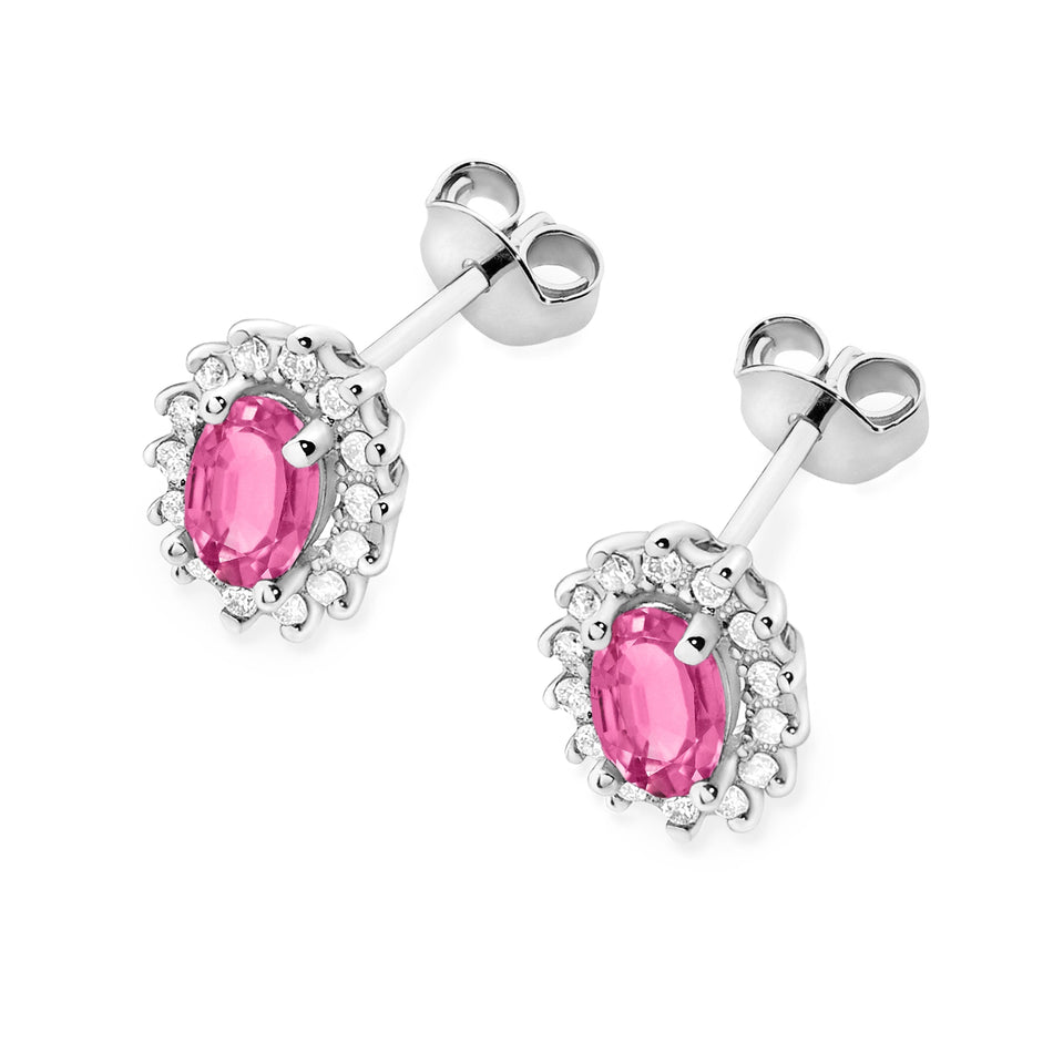 Gold Earrings with 0.50ct Pink topazes and 0.24ct Diamonds