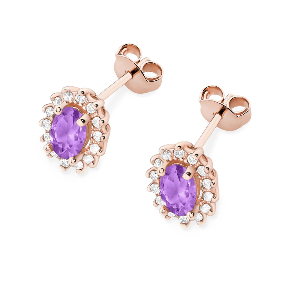 Gold Earrings with 0.40ct Amethysts and 0.24ct Diamonds