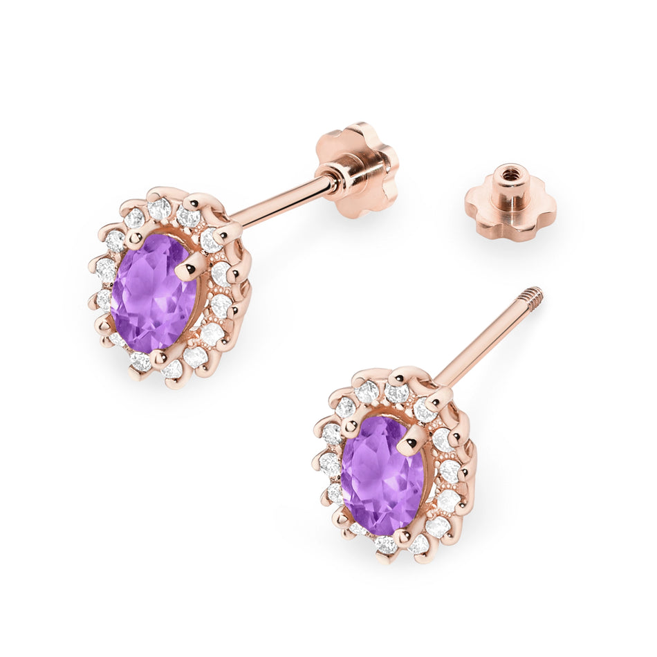 Gold Earrings with 0.40ct Amethysts and 0.24ct Diamonds