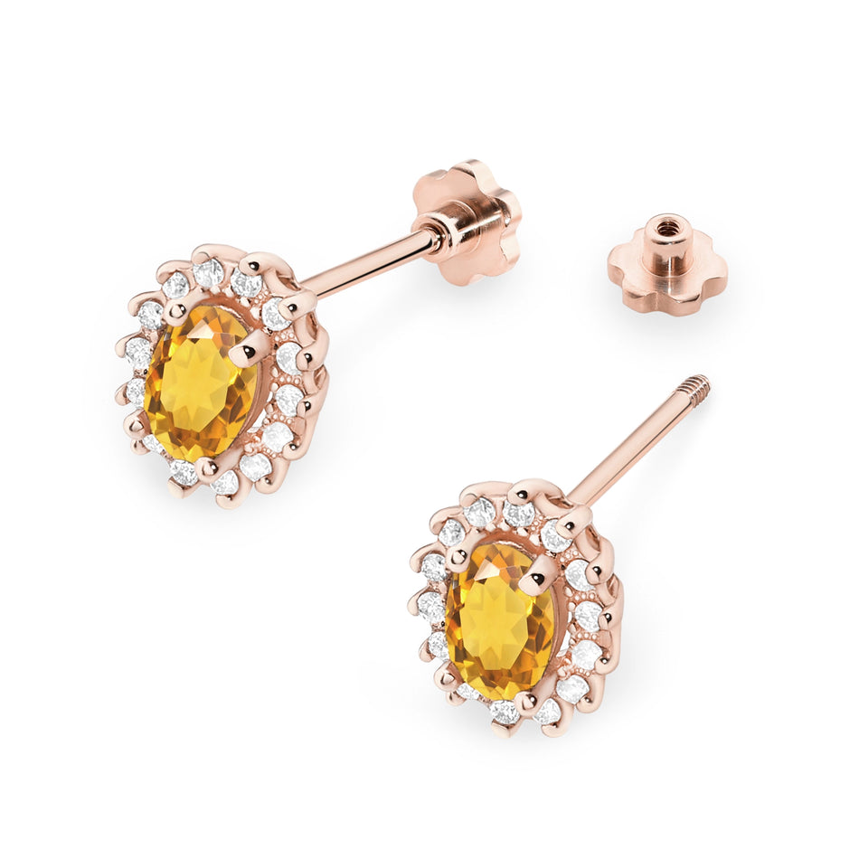 Gold Earrings with 0.60ct Citrines and 0.24ct Diamonds