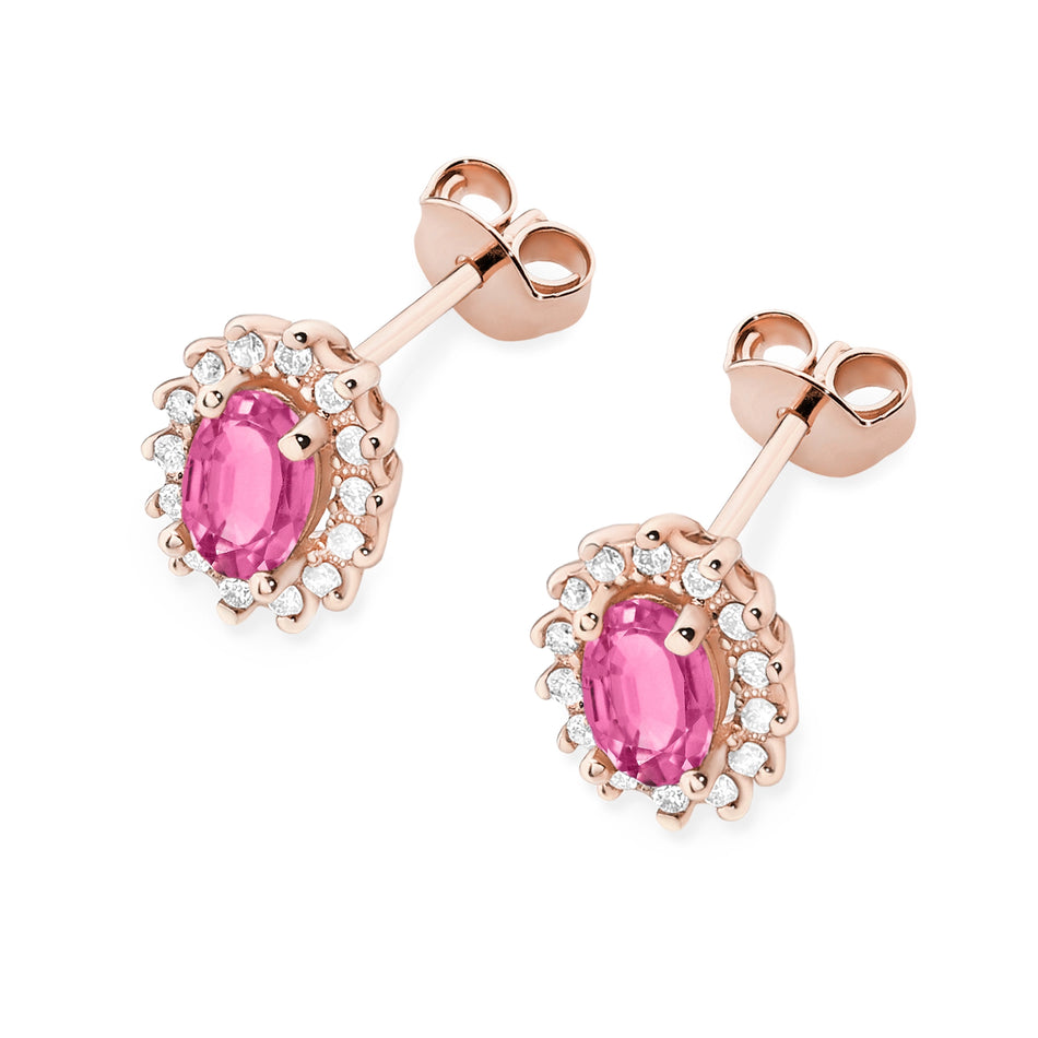 Gold Earrings with 0.50ct Pink topazes and 0.24ct Diamonds