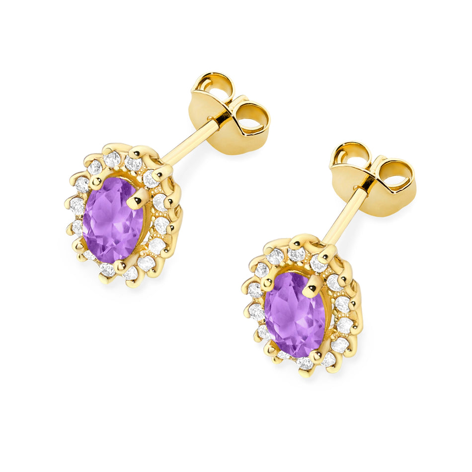 Gold Earrings with 0.40ct Amethysts and 0.24ct Diamonds