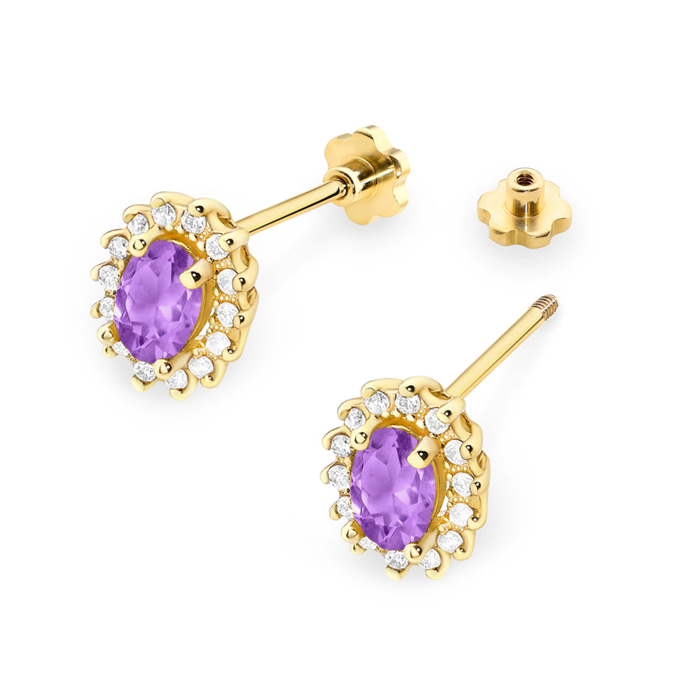 Gold Earrings with 0.40ct Amethysts and 0.24ct Diamonds