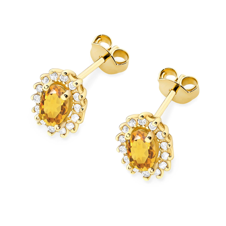 Gold Earrings with 0.60ct Citrines and 0.24ct Diamonds