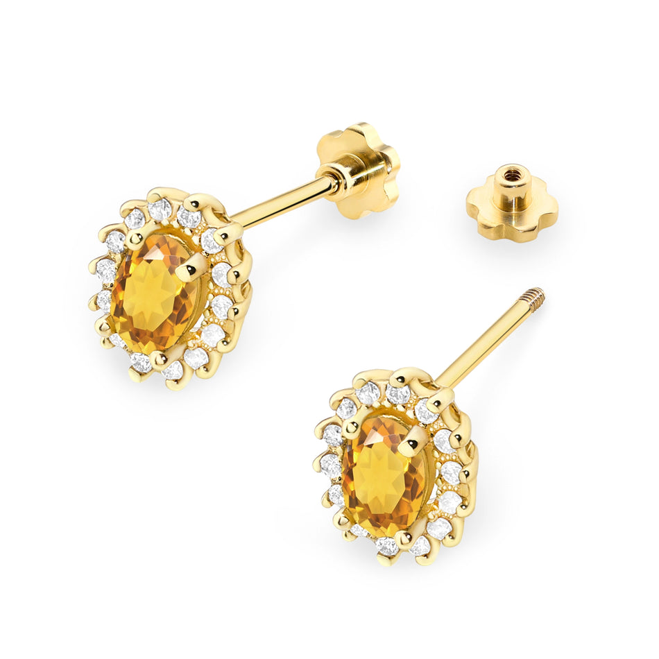 Gold Earrings with 0.60ct Citrines and 0.24ct Diamonds