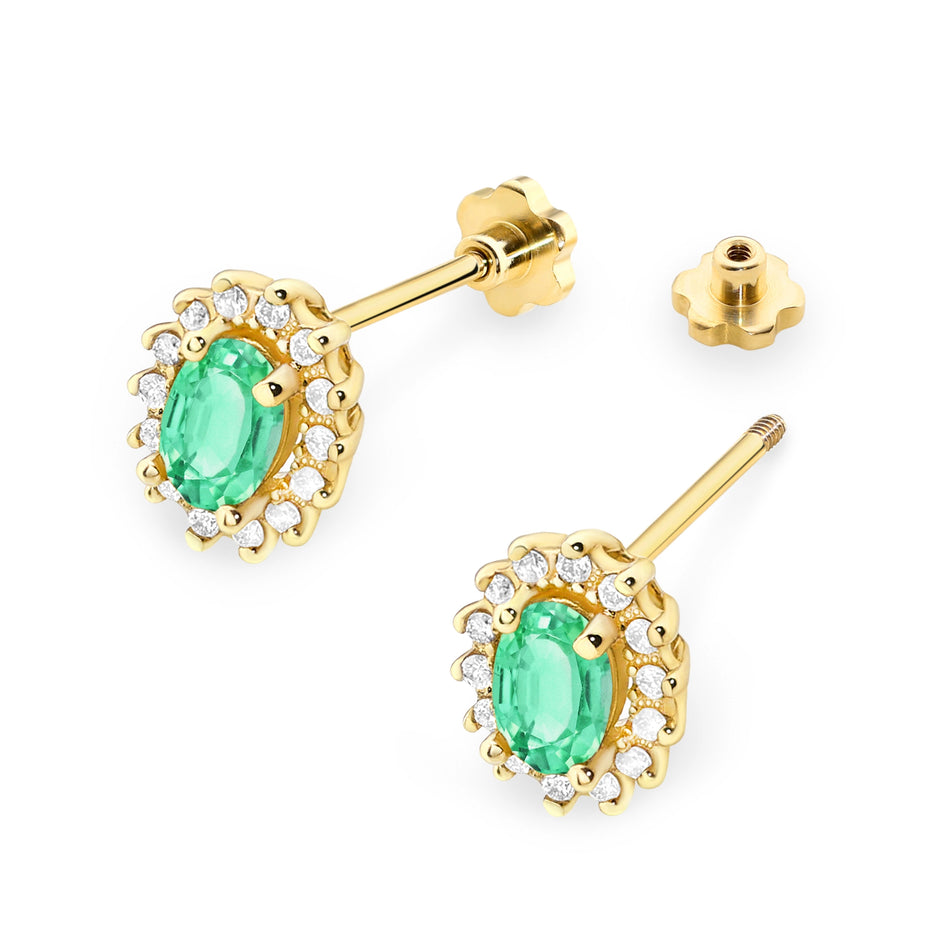 Gold Earrings with 0.40ct Emeralds and 0.24ct Diamonds