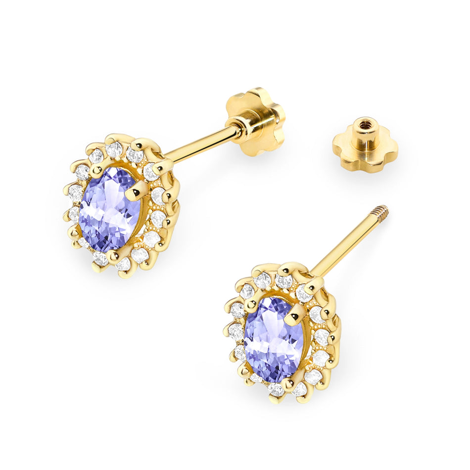 Gold Earrings with 0.40ct Tansanites and 0.24ct Diamonds