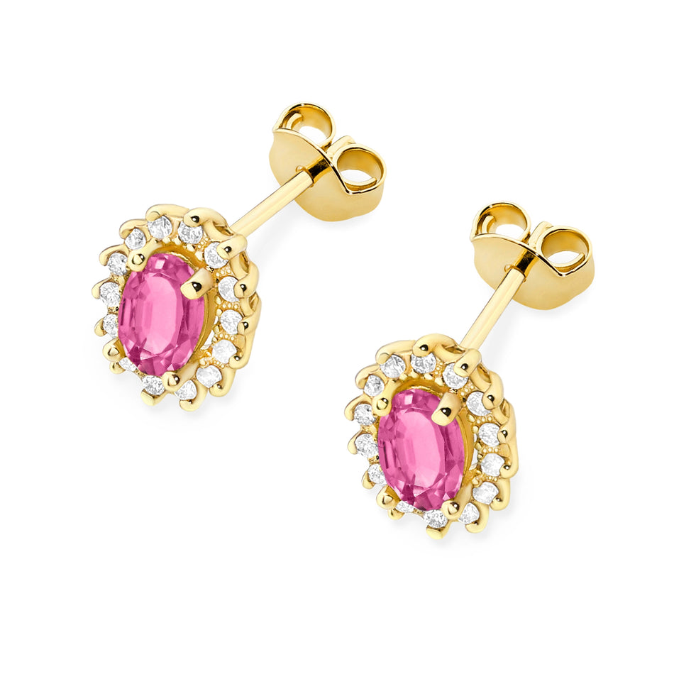 Gold Earrings with 0.50ct Pink topazes and 0.24ct Diamonds