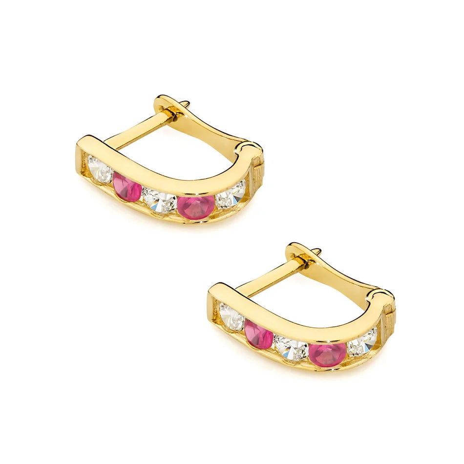 Children's Gold English Clasp Earrings with Zirconia