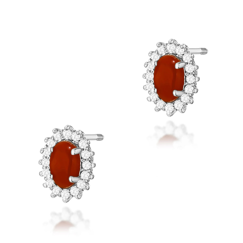 Gold Earrings with 0.20ct Corals and 0.16ct Diamonds