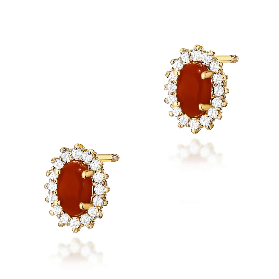 Gold Earrings with 0.20ct Corals and 0.16ct Diamonds