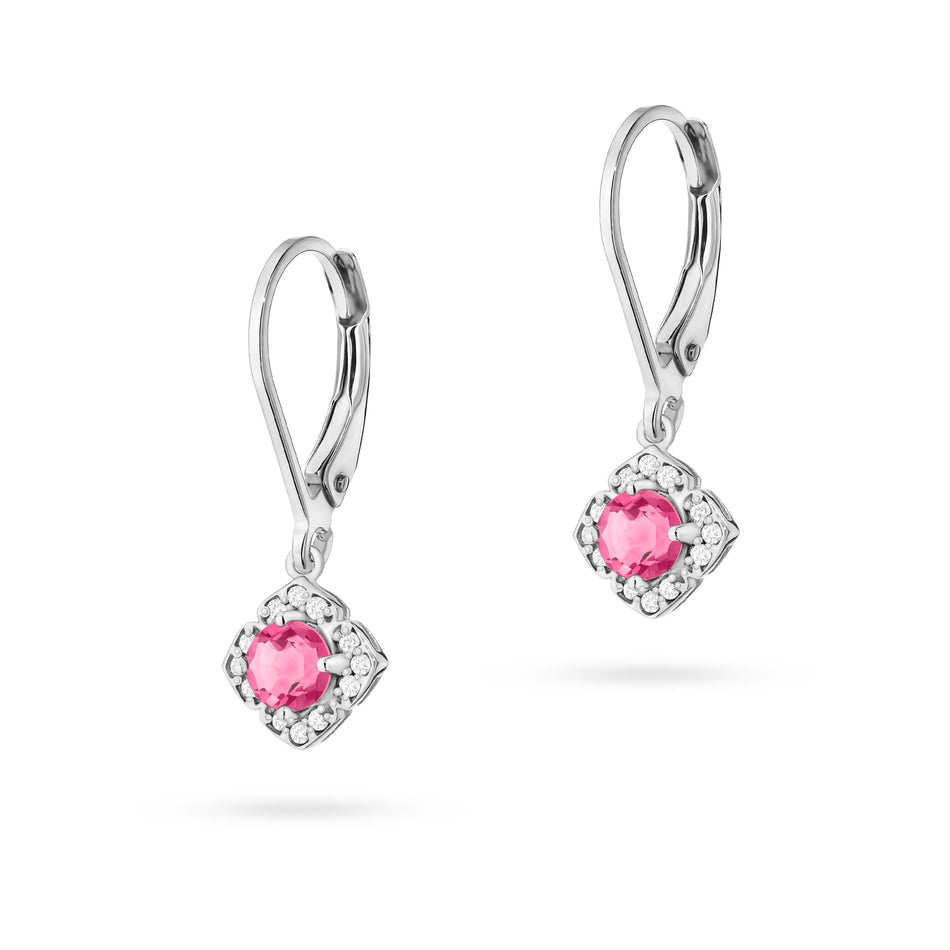 Gold Earrings with 0.30ct Pink topazes and 0.12ct Diamonds