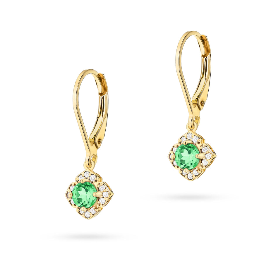 Gold Earrings with 0.30ct Emeralds and 0.12ct Diamonds