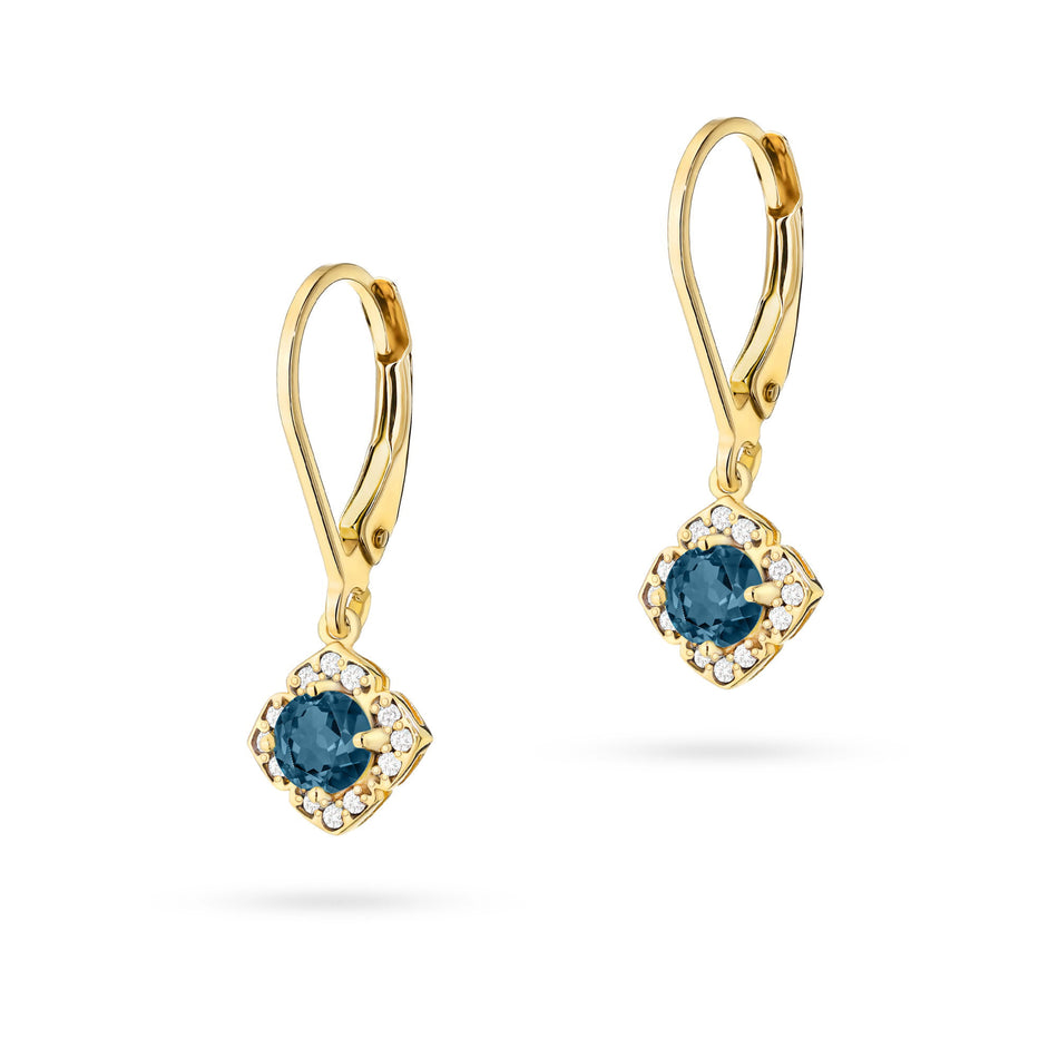 Gold Earrings with 0.30ct London Blue Topazes and 0.12ct Diamonds