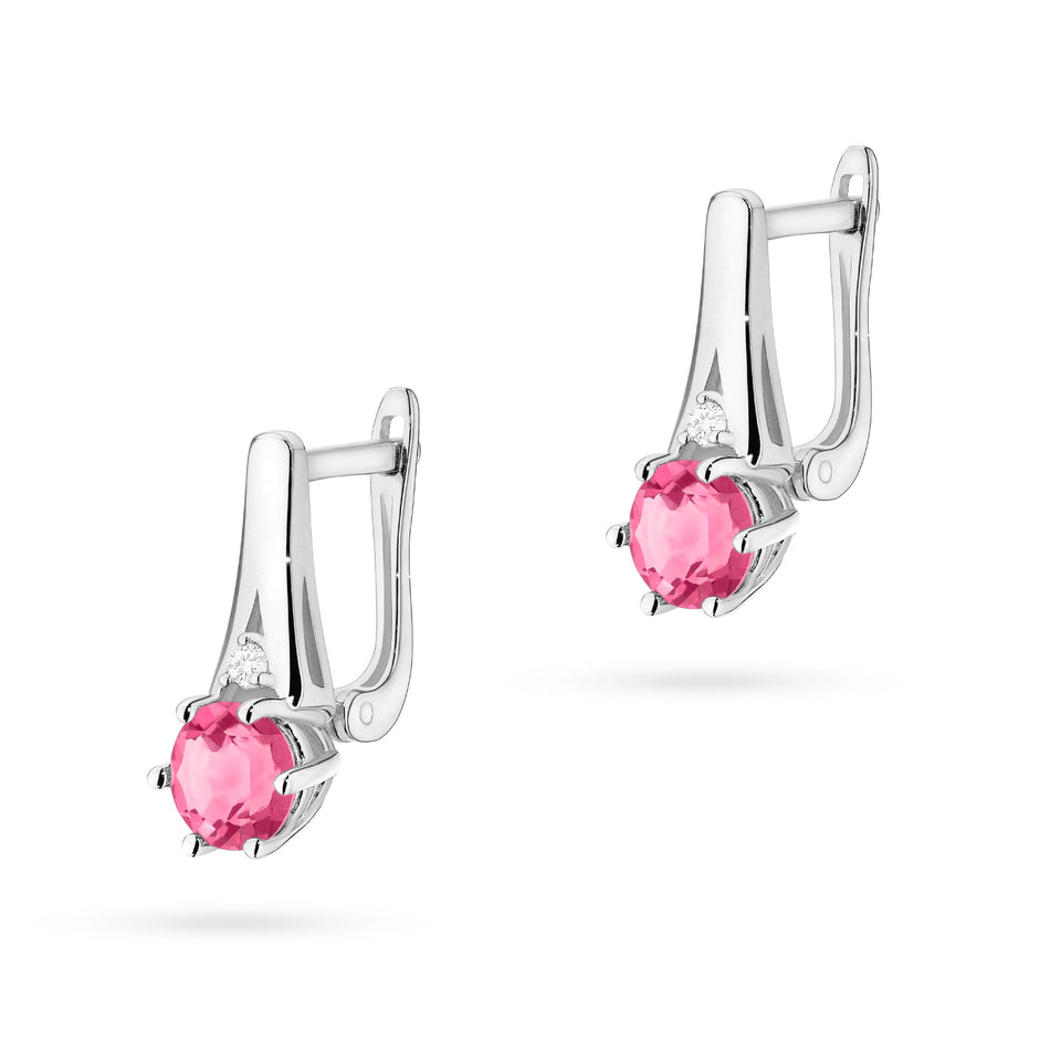 Gold Earrings with 0.60ct Pink topazes and 0.029ct Diamonds
