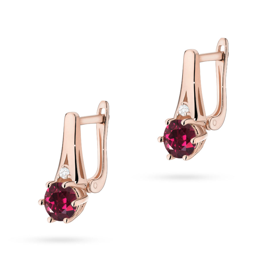 Gold Earrings with 0.60ct Rhodolites and 0.029ct Diamonds