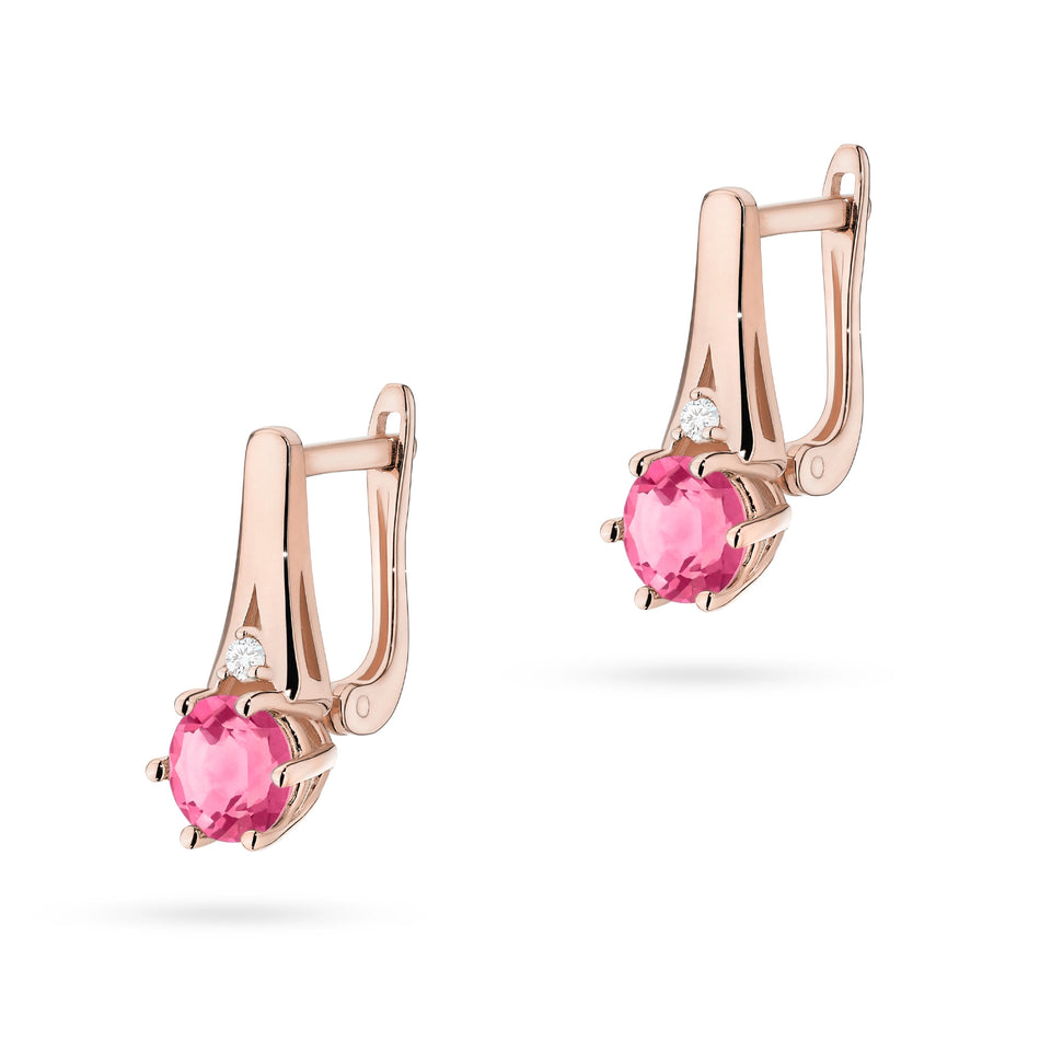 Gold Earrings with 0.60ct Pink topazes and 0.029ct Diamonds