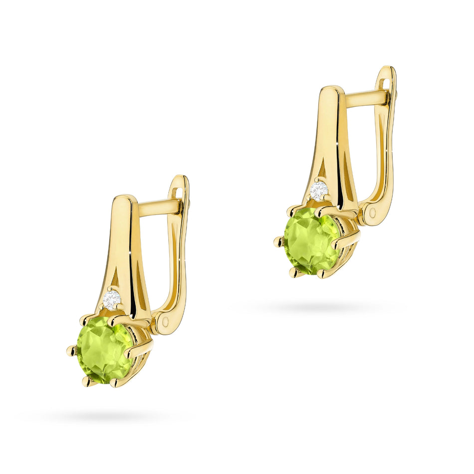 Gold Earrings with 0.60ct Olivines and 0.029ct Diamonds