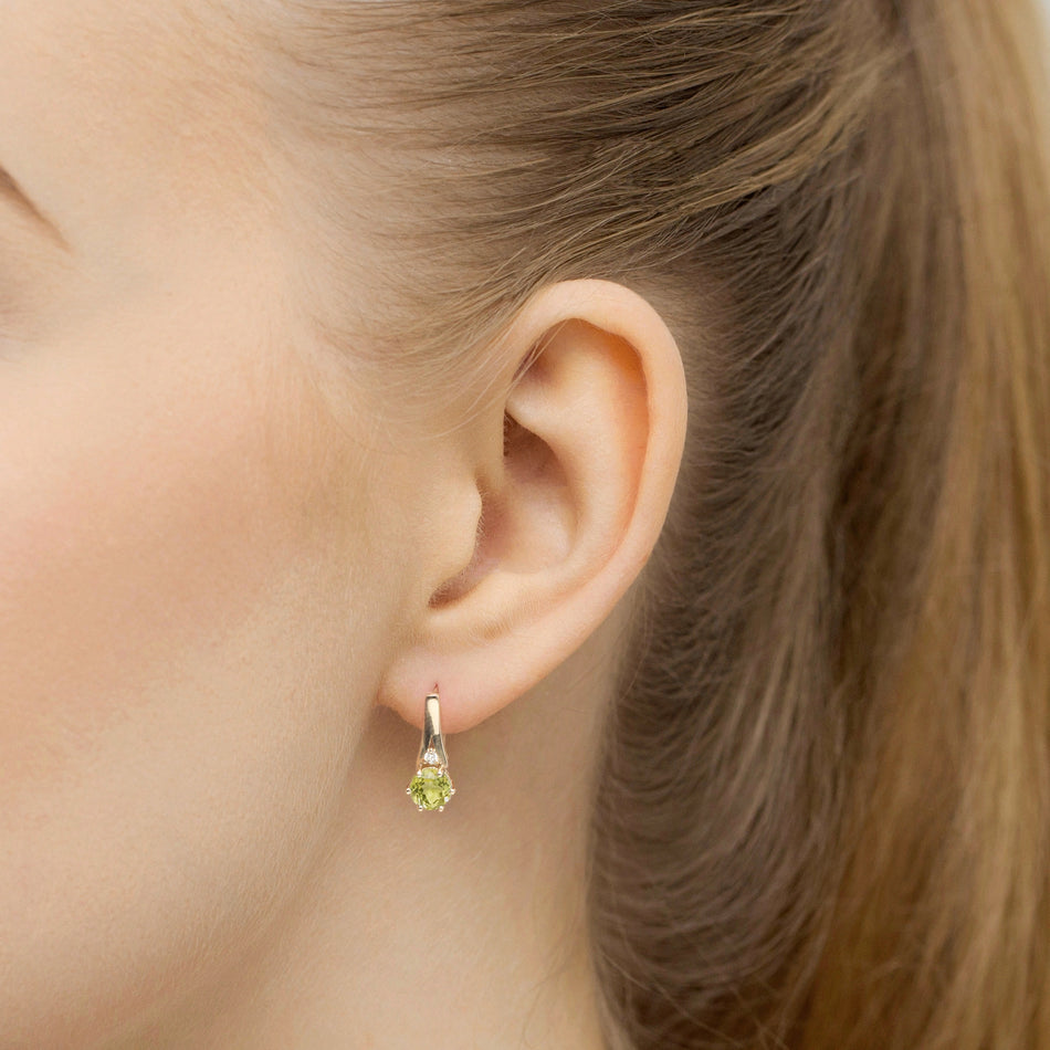 Gold Earrings with 0.60ct Olivines and 0.029ct Diamonds
