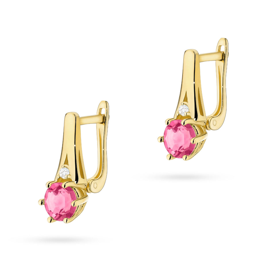 Gold Earrings with 0.60ct Pink topazes and 0.029ct Diamonds