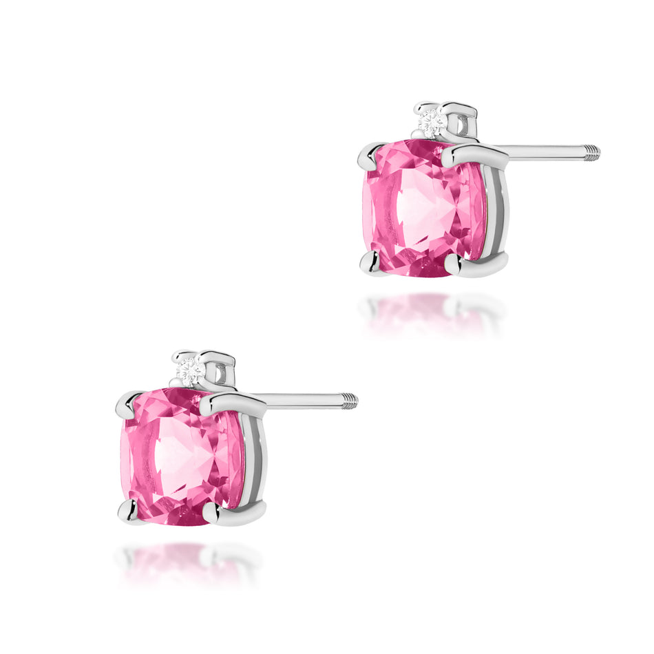 Gold Earrings with 1.10ct Pink topazes and 0.029ct Diamonds