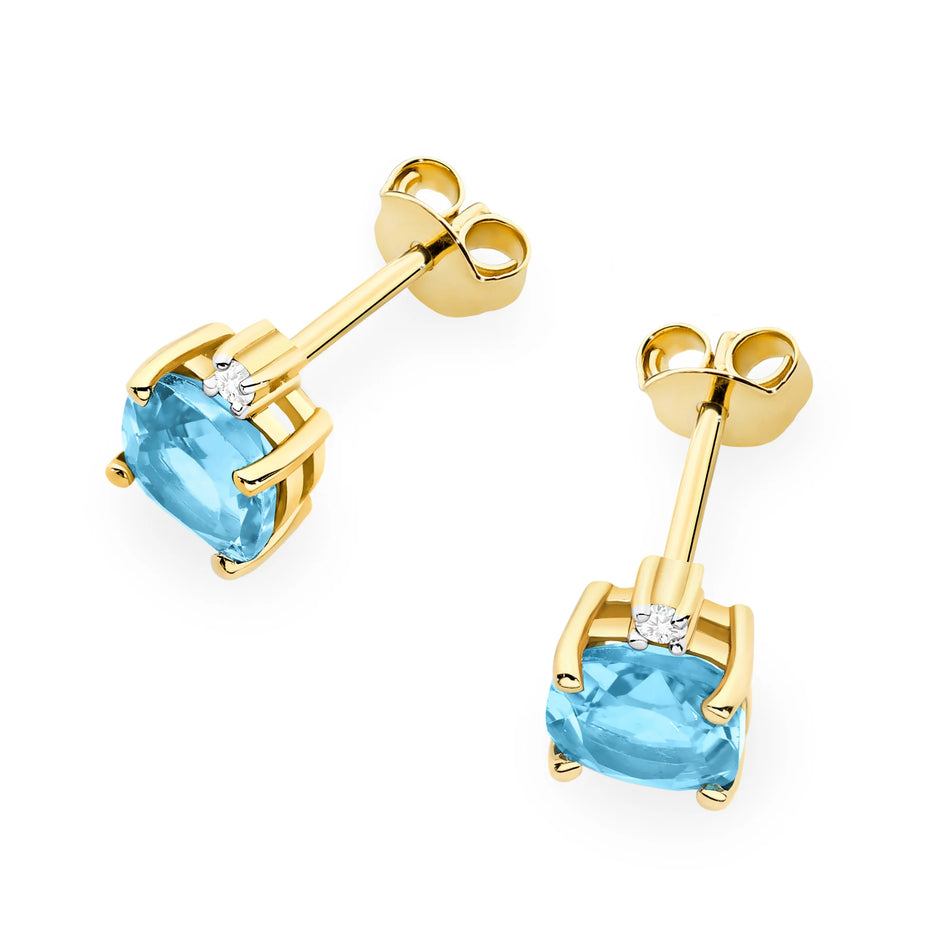 Gold Earrings with 1.10ct Topazes and 0.029ct Diamonds