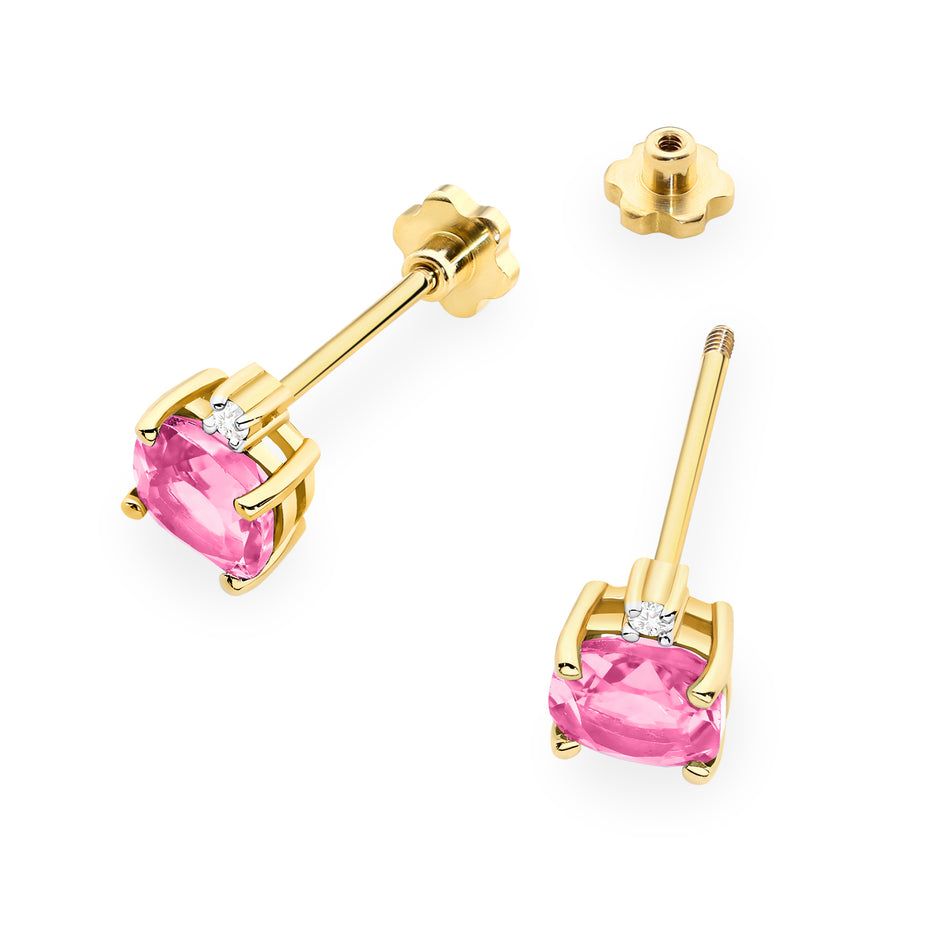 Gold Earrings with 1.10ct Pink topazes and 0.029ct Diamonds