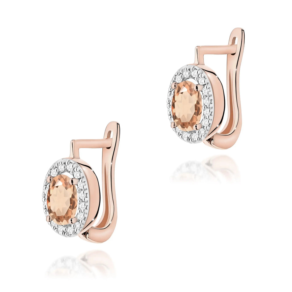 Gold Earrings with 0.40ct Morganites and 0.16ct Diamonds